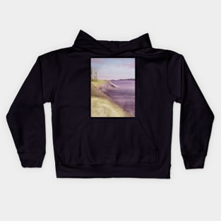 Lilac lake oil painting by Tabitha Kremesec Kids Hoodie